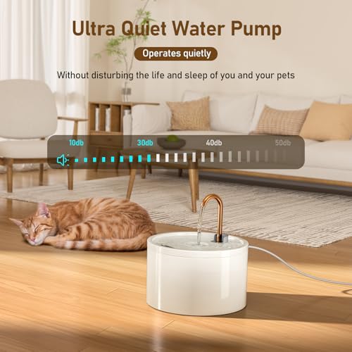 Ceramic Cat Water Fountain, 2.1L/71oz Ceramic Cat Fountain, Automatic Ceramic Water Fountain for Cats, Pet Water Fountain with Ultra-Quiet Pump and 3 Filters & 3 Sponges (White)