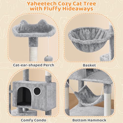 Yaheetech 64.5in Extra Large Multi-Level Cat Tree Kittens Play House Condo with Platform, Perch Hammock & Scratching Posts, Light Gray - color: Light Gray, size: 64.5in