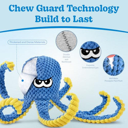 Interactive Dog Toys Octopus, 4 Pack Squeaky Hide And Seek Large Dog Toys to Keep Them Busy, Tough Plush Chew Toy, Tug of War Doggie Toy for Small,Medium and Large Breeds, Puppy Toys Puzzle - color: 4 Pack Octopus