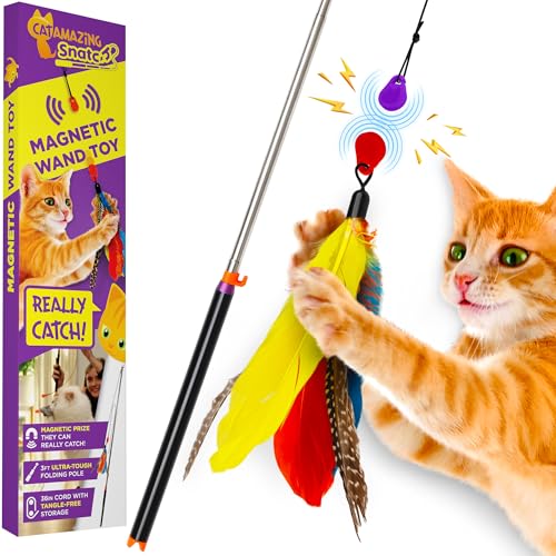 Cat Amazing Snatch - Magnetic Cat Wand Toy! Telescoping, Durable Feather Toy for Cats - Fishing Pole & Teaser Wand String Stick - Cats Can Really Catch! - style: Snatch Wand