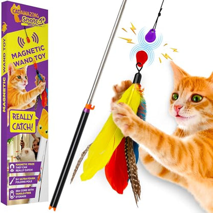 Cat Amazing Snatch - Magnetic Cat Wand Toy! Telescoping, Durable Feather Toy for Cats - Fishing Pole & Teaser Wand String Stick - Cats Can Really Catch! - style: Snatch Wand