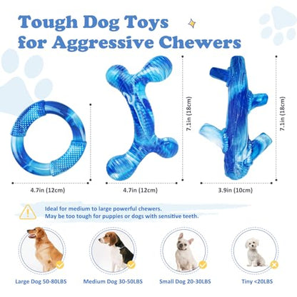 Furdog 3Pack Dog Toys for Aggressive Chewers Dog Chew Toy Tough Dog Toys to Keep Them Busy Bacon Flavor Teething Chew Toys & Dental Health for Large Medium Small Breeds (Blue) - color: Blue
