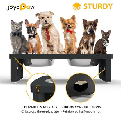 Elevated Dog Bowls, Bamboo Raised Dog Bowl for Small Dogs & Cats, with 2 Stainless Steel Bowls (4'' Tall-20oz Bowl, Black) - color: Black, size: Small: 4'' Tall-20oz Bowl