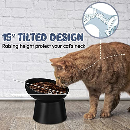 Tanlade 4 Pcs Ceramic Raised Cat Bowls, Elevated Tilted Cat Bowl for Food Water, Stress Free, Backflow Prevention, Dishwasher Microwave Safe, Feeder Dish for Indoor Kitten, Small Dogs(White and Black) - color: White and Black