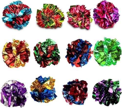 SunGrow 12 Pack Cat Crinkle Balls - 2 Inch Toys for Indoor Pets - Keep Your Feline Energetic & Excited with Vibrant Colors, Lightweight Design for Long-Lasting Fun, Perfect for Playtime - color: Multicolor