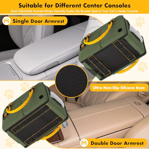 PAWZIDEA Center Console Dog Car Seat, Enclosed Small Dog Armrest Booster Carseat, Secure Straps &Anti Slip, Portable TSA Approved Puppy Pet Carrier Soft-Sided, Removable Pillow Storage Pocket, up 12lb - color: Forest Green