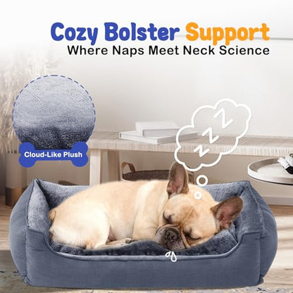 Rectangle Dog Bed for Medium Size Dog with Removable Washable Cover Pet Bed with Bolster Sides Non-Slip Bottom Pet Sofa Waterproof Lining Durable Pet Cuddler, Dark Grey, 29x 23x 7.1 in - color: Dark Grey, size: 29"L x 23"W x 7.1"Th