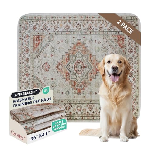 Qeils Washable Pee Pads, Reusable Puppy Pads Super Absorbent Leakproof Dog Training Pads, Non-Slip Wee Wee Pads for Crate, Floor, Potty Pads Feeding Mat Dog Pee 2 Pack 36"x41" - size: 36"*41"(Pack of 2)