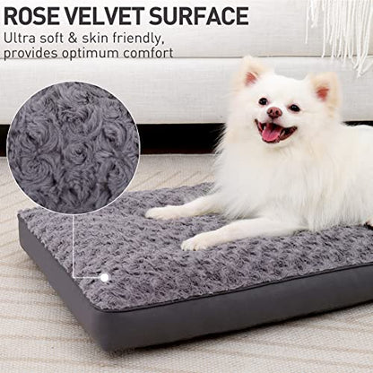 Dog Crate Bed Waterproof for Small Dogs - Rose Velvet Soft Fluffy Washable With Removable Cover & Anti-Slip Bottom, 23 x 17 Inch, Gray - color: Grey, size: 23.0"L x 17.0"W x 3.0"Th