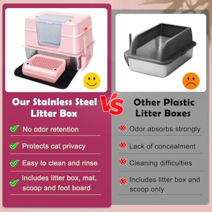 Vivifying Pink Stainless Steel Covered Cat Litter Box – Odor-Control, Easy-Clean Modular Enclosed Kitty Toilet, Elegant Design for Stylish Cat Moms - color: Pink