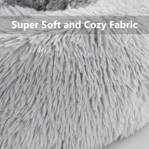 Dog Beds for Small Dogs Round Cat Beds for Indoor Cats Pet Bed for Puppy and Kitten with Slip-Resistant Bottom Plush Donut Cat Bed, Light Grey (XS-38cm Light Grey)