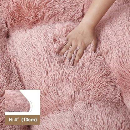 EHEYCIGA Fluffy Dog Bed, Plush Faux Fur Crate Pad, Calming Anti Anxiety Small Dog Bed, Washable Soft Warm Crate Mat with Non-Slip Bottom, Pink - color: Pink, size: 23.6 x 17.5