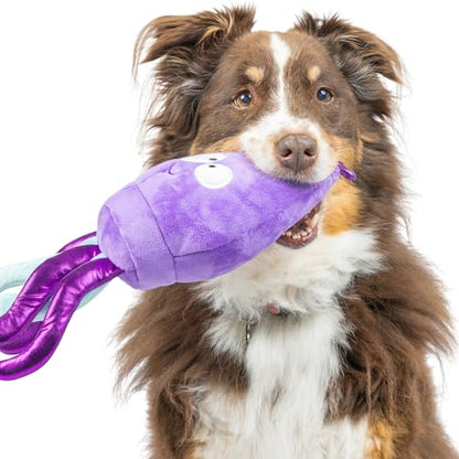 Huxley & Kent Slappies for Dogs | Squiggly Squid (Small) | Squeak & Shake Dog Toy | No Stuff Squeaky Toy, TPR Ball in Head | Simulates Hunting Nature for Dogs - size: Small, style: Squiggly Squid