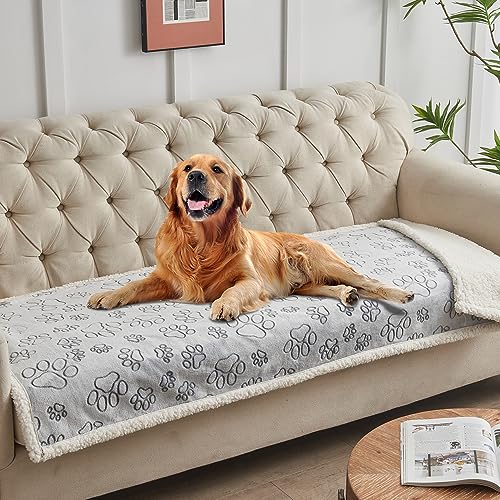 Qeils Pet Blankets for Couches, Waterproof Dog Blankets for Large Dogs, Sherpa Fleece Puppy Blanket, Soft Plush Reversible Dog Blanket, Couch Cover for Dogs Washable, 30"X70", Grey Paw Print - color: Grey Paw Cut, size: 30"x70"