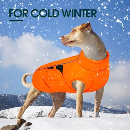 Kuoser Dog Jacket, Winter Dog Coats for Medium Dogs, Reflective Doggie Cold Weather Coats Pet Clothes, Puppy Snow Jacket for Frech Bulldog, Boston Terrier, Warm Hunting Vest, Orange M