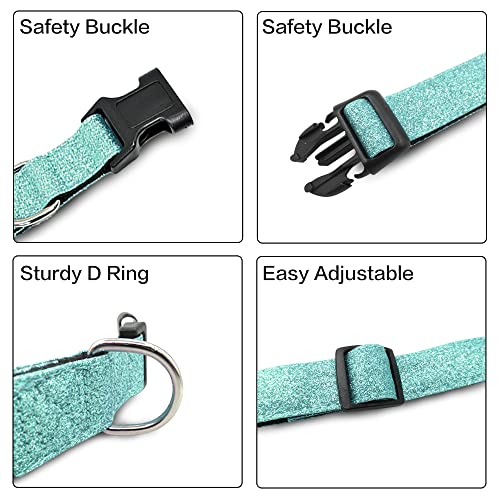 TDTOK Glitter Dog Collar, Comfy and Durable Bling Pet Collar for Small Medium Large Dogs with Eco-Friendly Plastic Buckle and Adjustable Stylish Nylon Material Fit Necks： 9.8-22.4'' - color: Mint Green, size: M