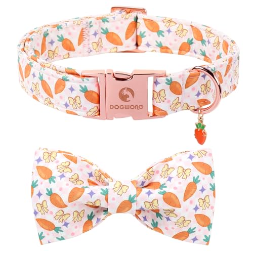 DOGWONG Easer Dog Collar with Bow,Pink Easter Dog Collar, Adjustable Durable Soft Carrot Easter Dog Collars for Male Female Puppy,S - color: C-Carrot bow, size: S