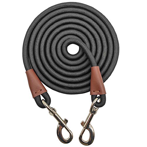 Tie Out Rope Dog Leash, Long Tether 8-10-13-15-20-25-30-35-40-50-65 FT Nylon Check Cord for Medium Large Dogs Indoor/Outdoor Camping Backyard (Black, 3/8" x 10ft) - color: black, size: 3/8" x 10ft