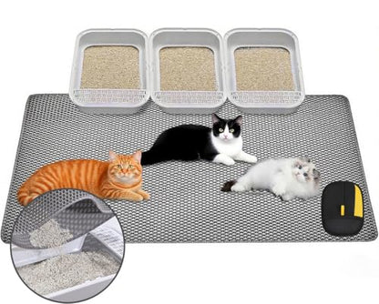 Large Cat Litter Mat, 46x28 Inches Extra Large Double Layer Honeycomb Cat Litter Trapping Mat, Non Slip Waterproof Urine Proof Mat, Scratch Resistant Durable Litter Rug - color: Grey 46"x 28"(2026 Upgrade Edition)+Gloves