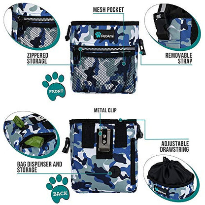 PetAmi Dog Treat Pouch, Pet Treat Pouch for Training, Dog Walking Bag Holder for Kibbles, Pet Food Toy, Dog Trainer Essentials Supplies, Poop Bag Dispenser, 3 Ways to Wear (Camo Blue) - color: Camo Blue