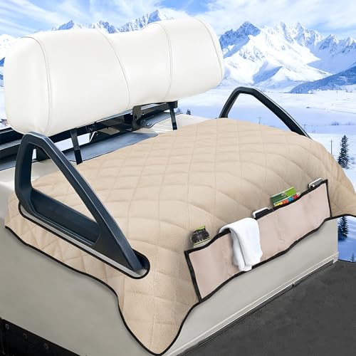 Golf Cart Seat Covers with 4 Front Pockets, Thick Seat Towel Blanket with Non-Slip Backing, Fits EZGO, Club Car, Yamaha and More 2 & 4 Passenger Golf Carts, Khaki - color: Khaki
