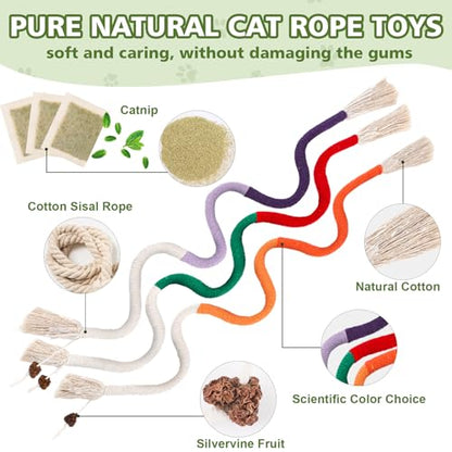 WOUSEDO 27 Pack Catnip Chew Toys for Cats,Cotton Sisal Rope Toys,Cat Natural Silvervine Sticks,for Cat Teeth Cleaning and Dental Care,Interactive Toy for Bored Indoor Cats - size: 27 PACK