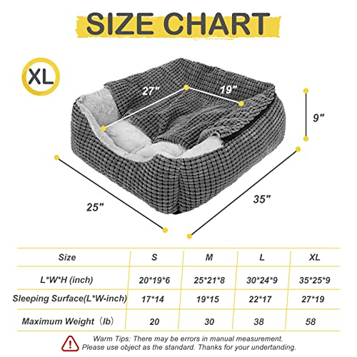 GASUR Dog Beds for Large Medium Small Dogs, Rectangle Cave Hooded Blanket Puppy Bed, Luxury Anti-Anxiety Orthopedic Cat Beds for Indoor Cats, Warmth and Machine Washable (35 inches, Grey) - size: XL (35"x 25"x 9")