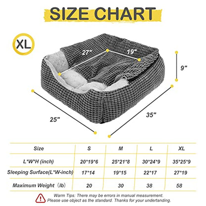 GASUR Dog Beds for Large Medium Small Dogs, Rectangle Cave Hooded Blanket Puppy Bed, Luxury Anti-Anxiety Orthopedic Cat Beds for Indoor Cats, Warmth and Machine Washable (35 inches, Grey) - size: XL (35"x 25"x 9")