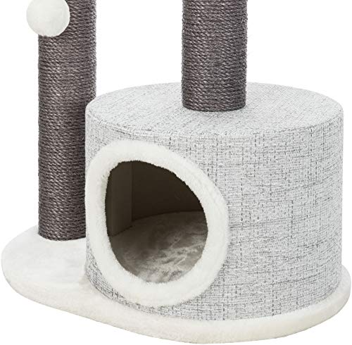 TRIXIE Pilar Cat Scratching Post 39.4 Inch - with Durable Sisal Rope (Gray) and Condo, Two Platforms, Top Platform with Backrest & Dangling Cat Toy - in Gray - color: Pilar