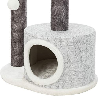TRIXIE Pilar Cat Scratching Post 39.4 Inch - with Durable Sisal Rope (Gray) and Condo, Two Platforms, Top Platform with Backrest & Dangling Cat Toy - in Gray - color: Pilar