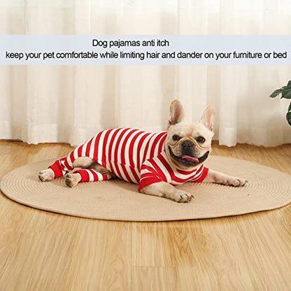 Dog Christmas Pajamas for Large Dogs, Cotton Thermal Dog Pjs Jumpsuit with Cover Legs Christmas Puppy Clothes, Striped Onesie Suit for Small Medium Large Dogs - size: XX-Large
