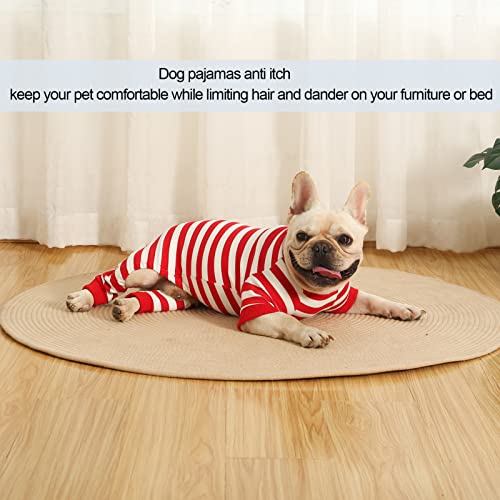 Dog Christmas Pajamas for Large Dogs, Cotton Thermal Dog Pjs Jumpsuit with Cover Legs Christmas Puppy Clothes, Striped Onesie Suit for Small Medium Large Dogs - size: Medium