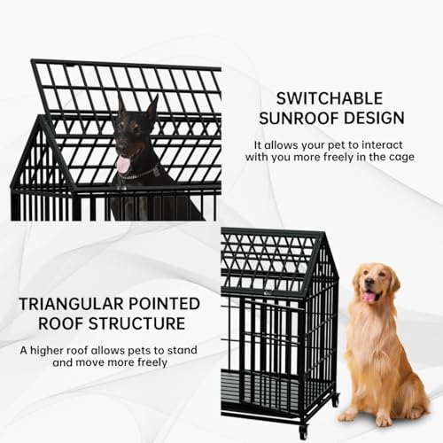 Snuowu 54/48 Inch Heavy Duty Dog Crate Large Dog cage Strong Metal Dog Kennels and Crates for Large Dogs Top Open with Wheels 2 Removable Trays - size: 47.2"L x 28.9"W x 45.5"H