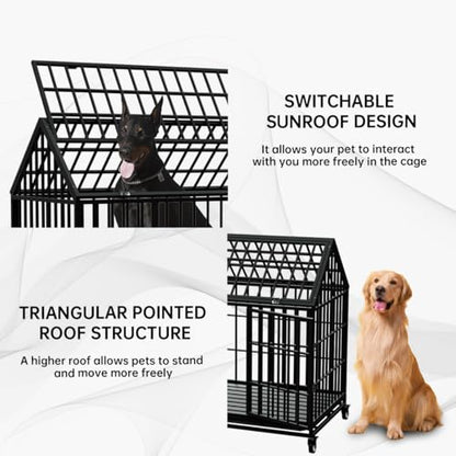 Snuowu 54/48 Inch Heavy Duty Dog Crate Large Dog cage Strong Metal Dog Kennels and Crates for Large Dogs Top Open with Wheels 2 Removable Trays - size: 47.2"L x 28.9"W x 45.5"H