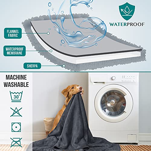 PetAmi Sherpa Fleece Waterproof CAT and Dog Blanket, Gray, Queen - color: Gray, size: Queen (90x90)