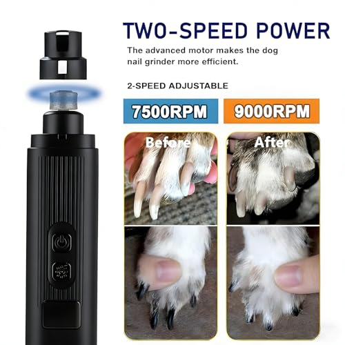 Dog Nail Grinder, Silent Groom Pro Pet Nail Grinder with 2-Speed LED Light, Low Vibration Rechargeable Electric Nail Grinder for Small Dogs & Cats