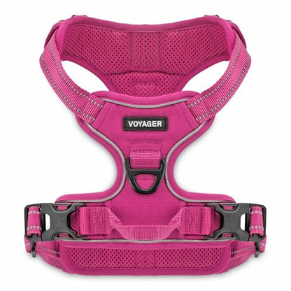 Voyager Dog Harness Dual Leash Attachment No-Pull Control Adjustable Soft but Strong Pet Harness for Medium and Large Dogs with 3M Reflective Technology, Fuchsia Nylon, M (Chest: 20-25") - color: Fuchsia Nylon, size: M (Chest: 20 - 25")