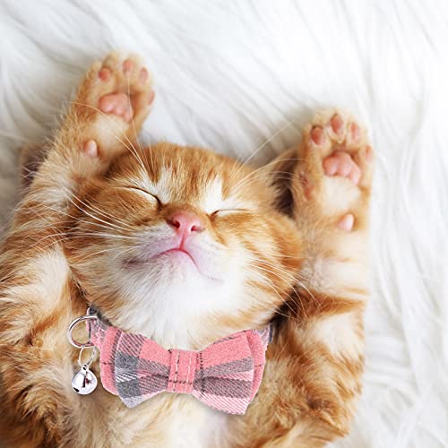 DragonflyDreams 6 PCS Cat Collars with Bow Tie and Bell,Cat Collars Plaid,Breakaway Adjustable Cat Bow Tie Collars,Cute Bow Tie Suitable for Kittens Or Certain Puppies - color: Red, Green, Blue, Pink, Black, White, Orange