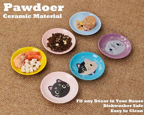 Ceramic Shallow Cat Dish 6 inch, Whisker Fatigue Free Cat Food Bowls, Wide and Small Pet Plate for Kitten and Kitty, Cat Design Gift for Cat Lovers - color: Cat Design A
