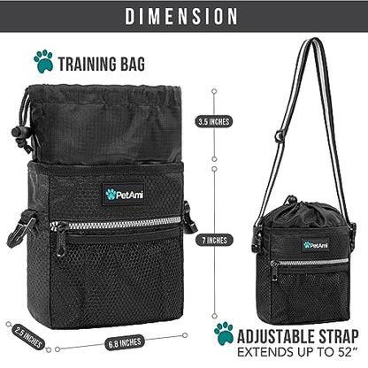 PetAmi Dog Treat Pouch, Pet Treat Pouch For Training, Dog Walking Bag Holder for Kibbles, Pet Food Toy, Dog Trainer Essentials Supplies, Poop Bag Dispenser, 3 Ways to Wear (Black) - color: Black