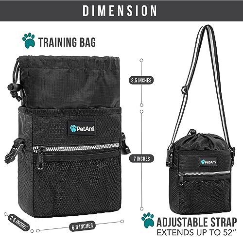 PetAmi Dog Treat Pouch, Pet Treat Pouch For Training, Dog Walking Bag Holder for Kibbles, Pet Food Toy, Dog Trainer Essentials Supplies, Poop Bag Dispenser, 3 Ways to Wear (Black) - color: Black