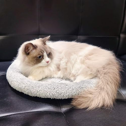 Plush Cat Bed Mat, 15.75" Round, Self Warming Dog Bed with Pillow, Puppy Kitty Relying/Curling Sleep Cushion, Warm Bed for Small to Medium Dogs Cats Rabbits, Antiskid Bottom, Medium - size: Medium(Round)
