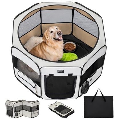 PETSFIT 45.5" Dog Playpen Indoor/Outdoor-Jump-Proof 28.5" Height with Removable Waterproof Mat & Zippered Roof | RV, Camping, Travel Dog Pen | Whelping & Cat Observation Space(45.5"L x 45.5"W x 28.5H) - color: Grey