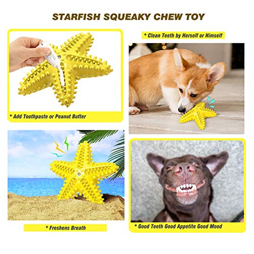 Squeaky Dog Toys - Starfish Natural Teeth Cleaning Toy for Small & Medium Dogs - Yellow - color: Starfish Yellow