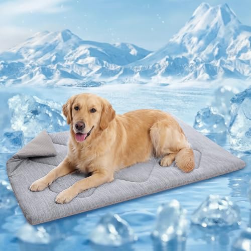 Queenmore Large Dog Cooling Mat for Dog, Portable Flat Pet Bed for Dogs and Cats, Non-Slip Summer Pet Sleeping Mat, Machine Washable, Dogs Cooling Pad Indoor (Grey Diamond, XLarge(43" x 31")) - color: Grey Diamond, size: X-Large