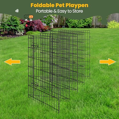 Yaheetech 34" High 8 Panel Foldable Metal Dog Exercise Pen Pet Playpen Dog Fence Outdoor & Indoor Use for Small Animals with Door Black - size: 34"