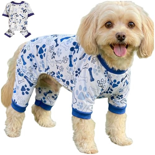 Vet-Approved Calming Dog Pajamas & Onesie for Medium Small Dogs, Ultra-Premium Cute Hypoallergenic Polyester & Organic Cotton, Allergy Protection & Soothing Comfort, Size XL (16-21lbs) - color: Blue, size: XL(16-21lb) Chest: 19.7"