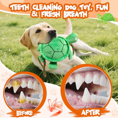 Large Turtle Dog Toys: Squeaky Dog Toys for Aggressive Chewers - Interactive Rope Tug of War Dog Toy - Puppy Chew Toy for Small/Meduim/Large Breeds - color: Dark Green
