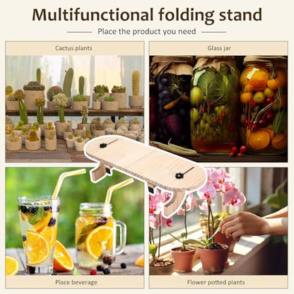 1 Pcs Natural Window Sill Plant Shelf for Plants 21.7 x 7.1 x 5.9 Inch Windowsill Extender Window Plant Floating Shelves No Drilling Wooden Bracket for Cat Perch Planters (Rounded Corner) - size: Rounded Corner