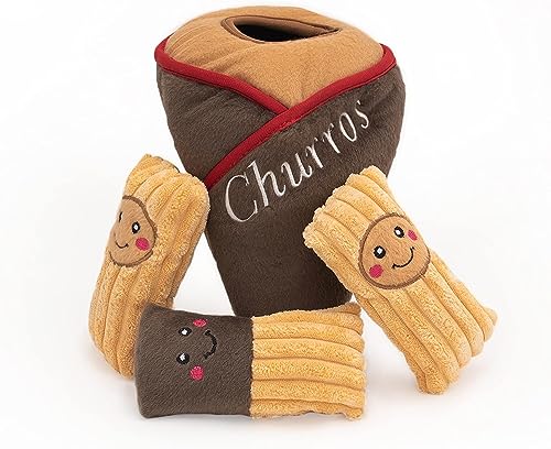 ZippyPaws Burrow- Interactive Dog & Puppy Toys for Boredom, Stimulating Pet Products to Keep Them Busy, Hide & Seek Plush Dog Puzzle, Enrichment Squeaky Toy, for Small & Medium Dogs- Churro Cone - style: Churro Cone